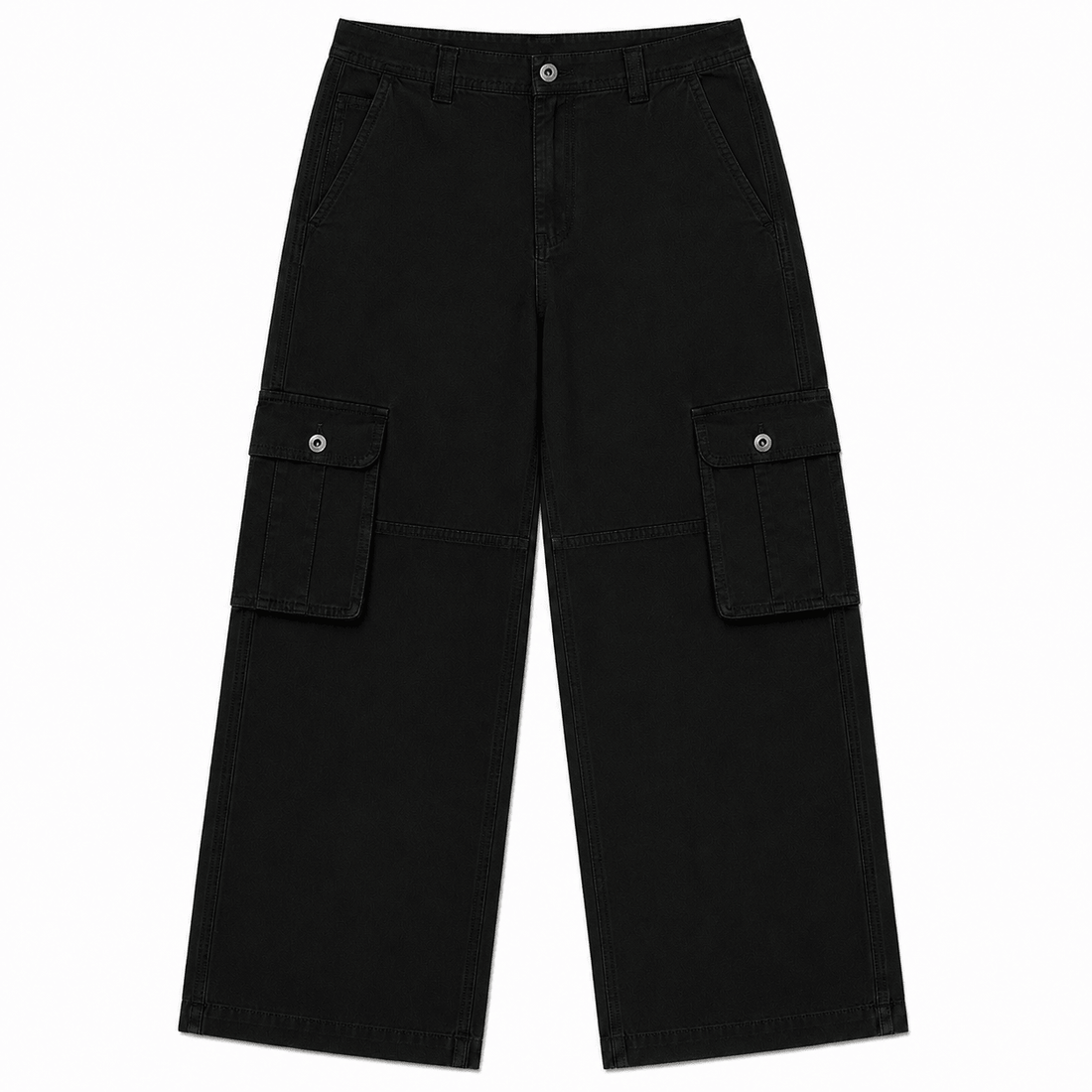 Straight Wide-Leg Cargo Pants - Black 
