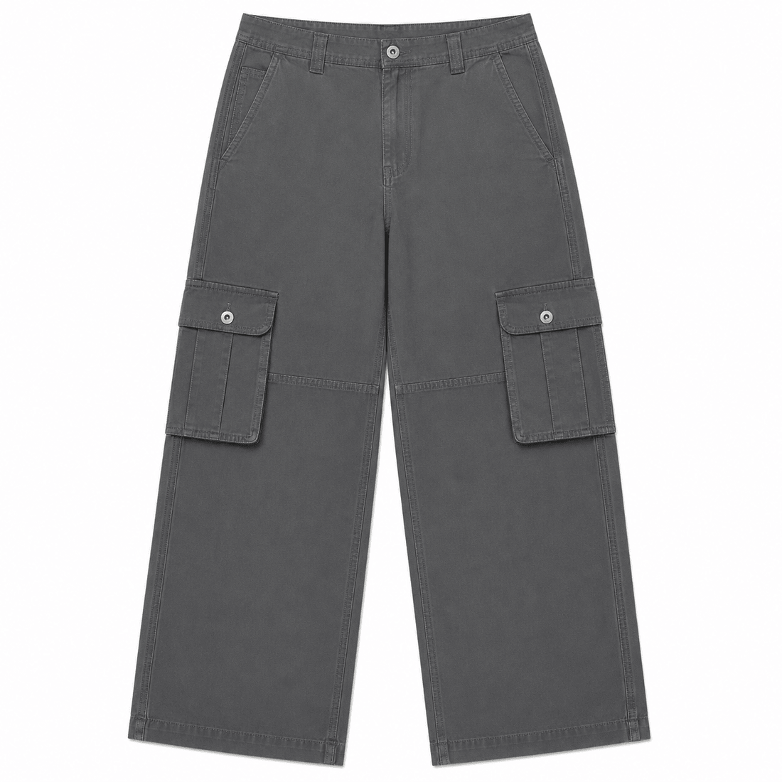 Straight Wide-Leg Cargo Pants - Grey 