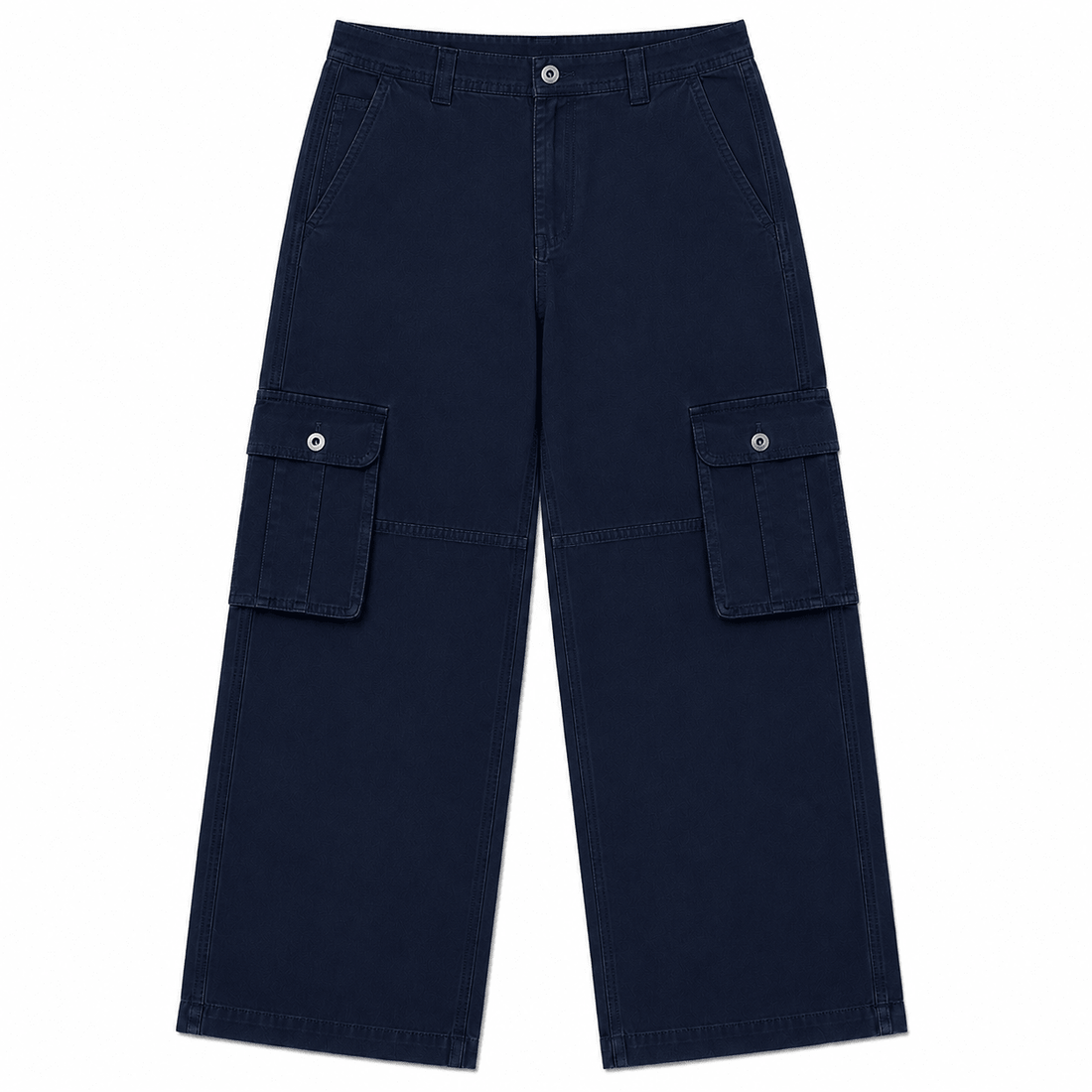 Straight Wide-Leg Cargo Pants - Navy Blue 