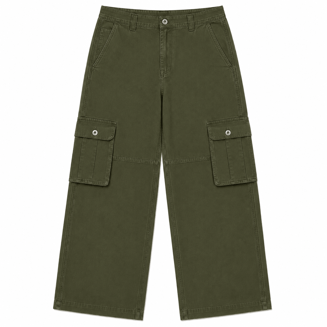 Straight Wide-Leg Cargo Pants - Olive Green 